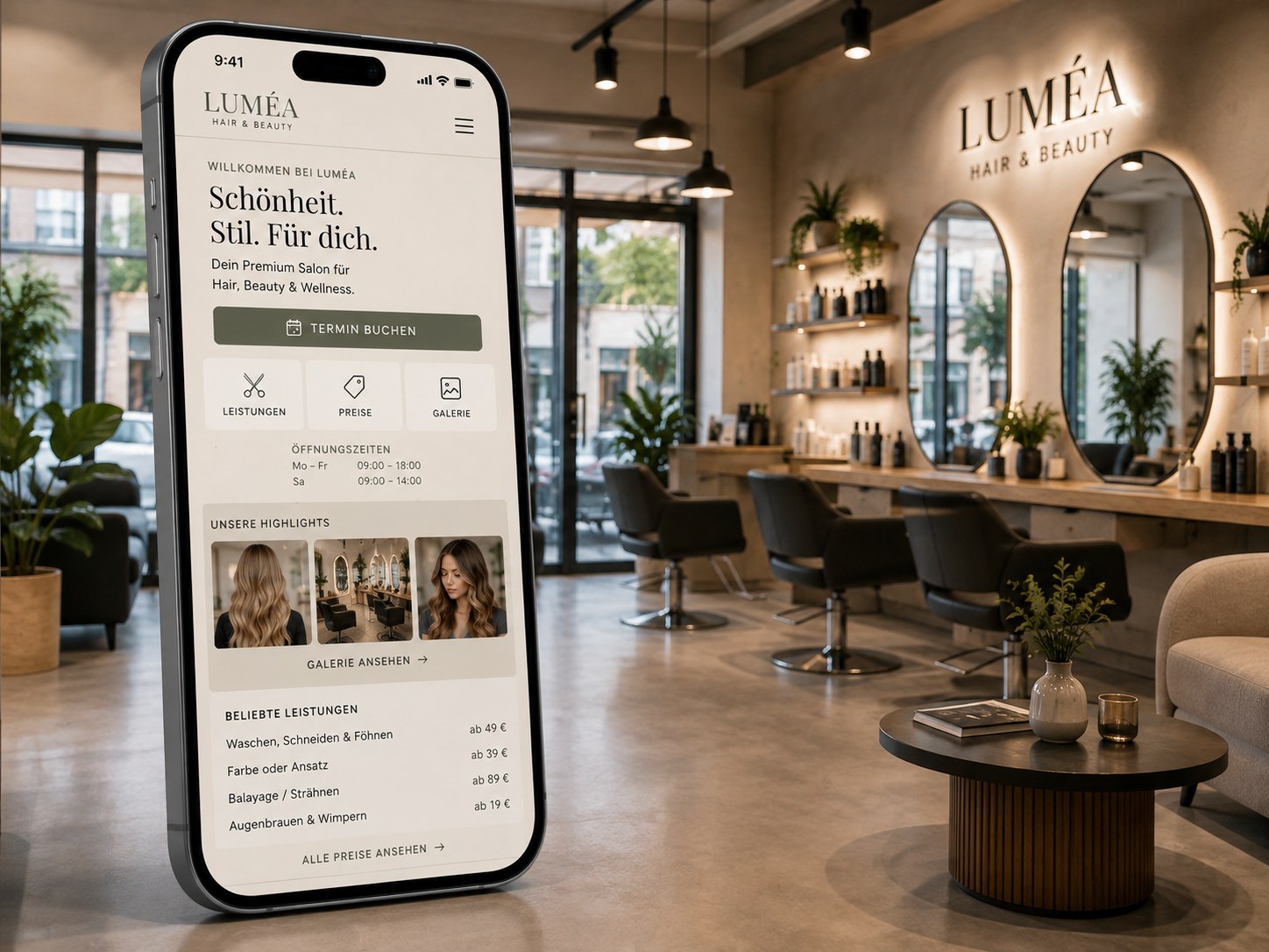 Vorschau eines digitalen Auftritts für Hair & Beauty
