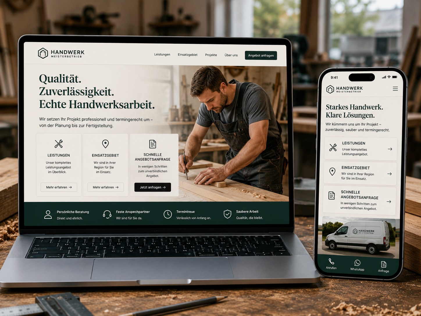 Vorschau eines digitalen Auftritts für Handwerk